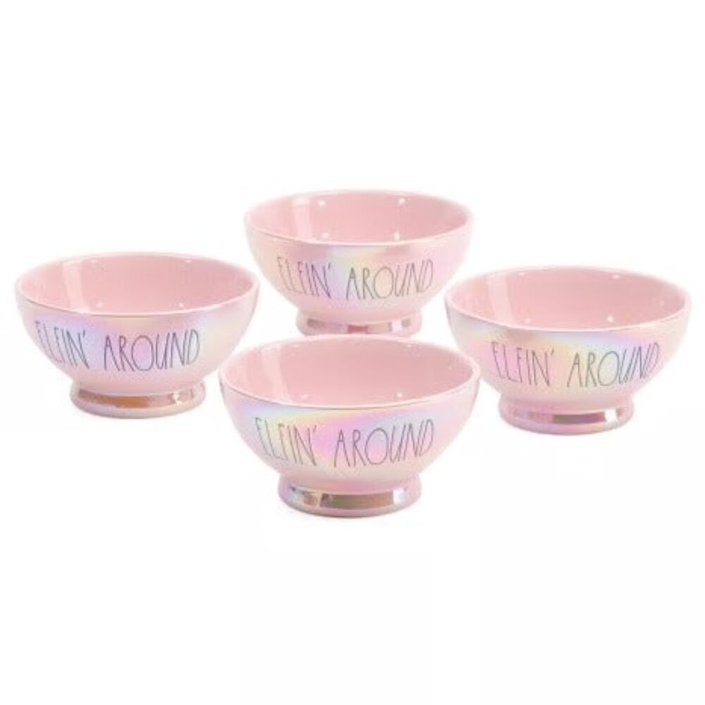 NEW SET OF (4) Rae Dunn - PINK Iridescent - Elfin’ Around - Adorable Bowl Set